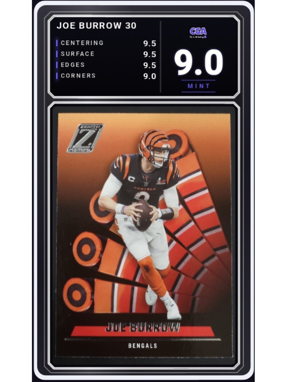 2022 Panini Zenith #30 Joe Burrow Cincinnati Bengals NFL - CGA 9.0 Digital Grade